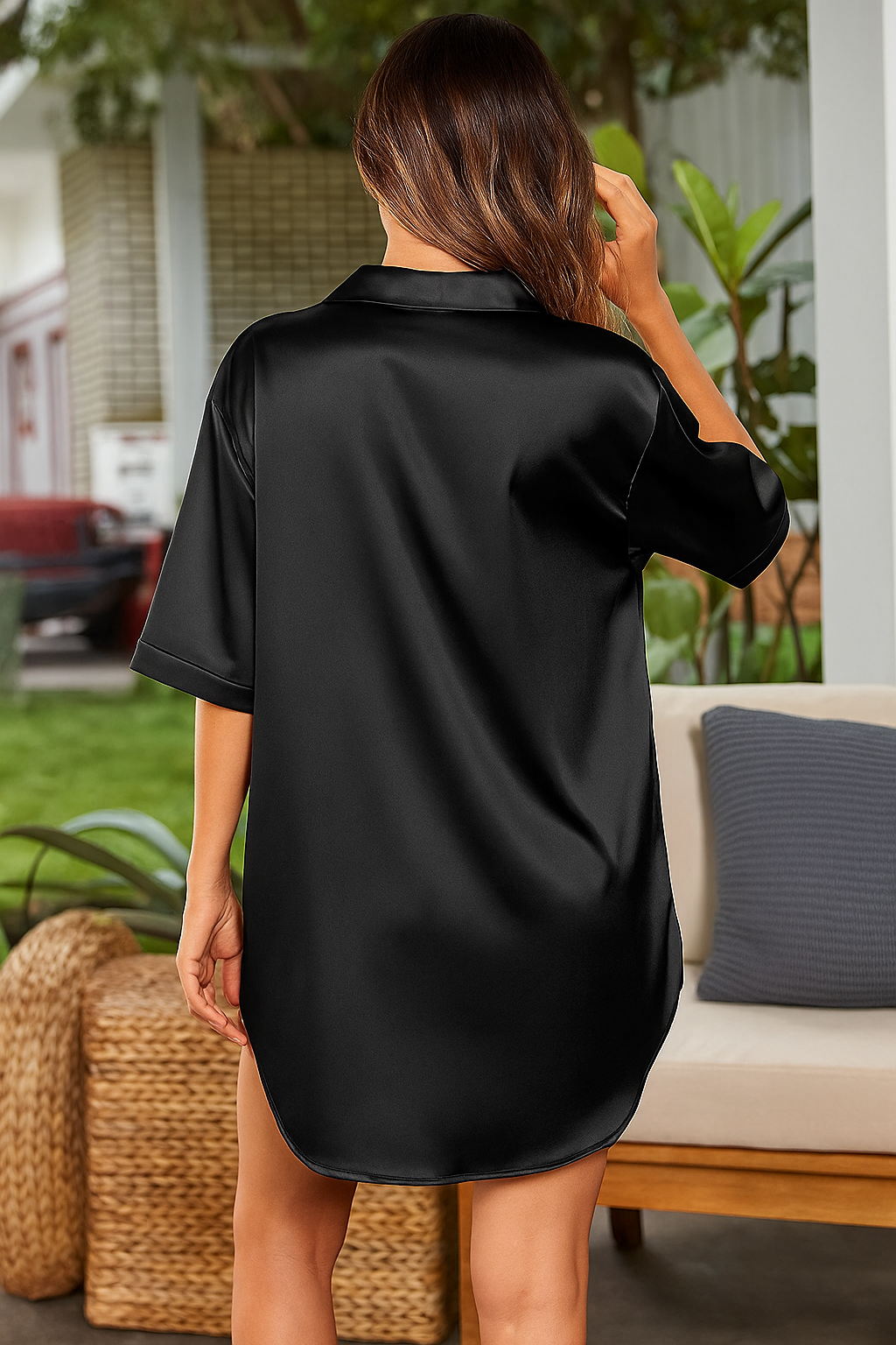 Oversized Elegante Dames Mini Nachtjurk met Knoopsluiting