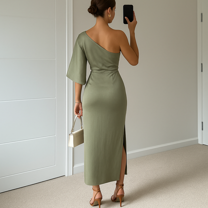 Mien | Elegante One-Shoulder Maxi Jurk met Flatterende Split