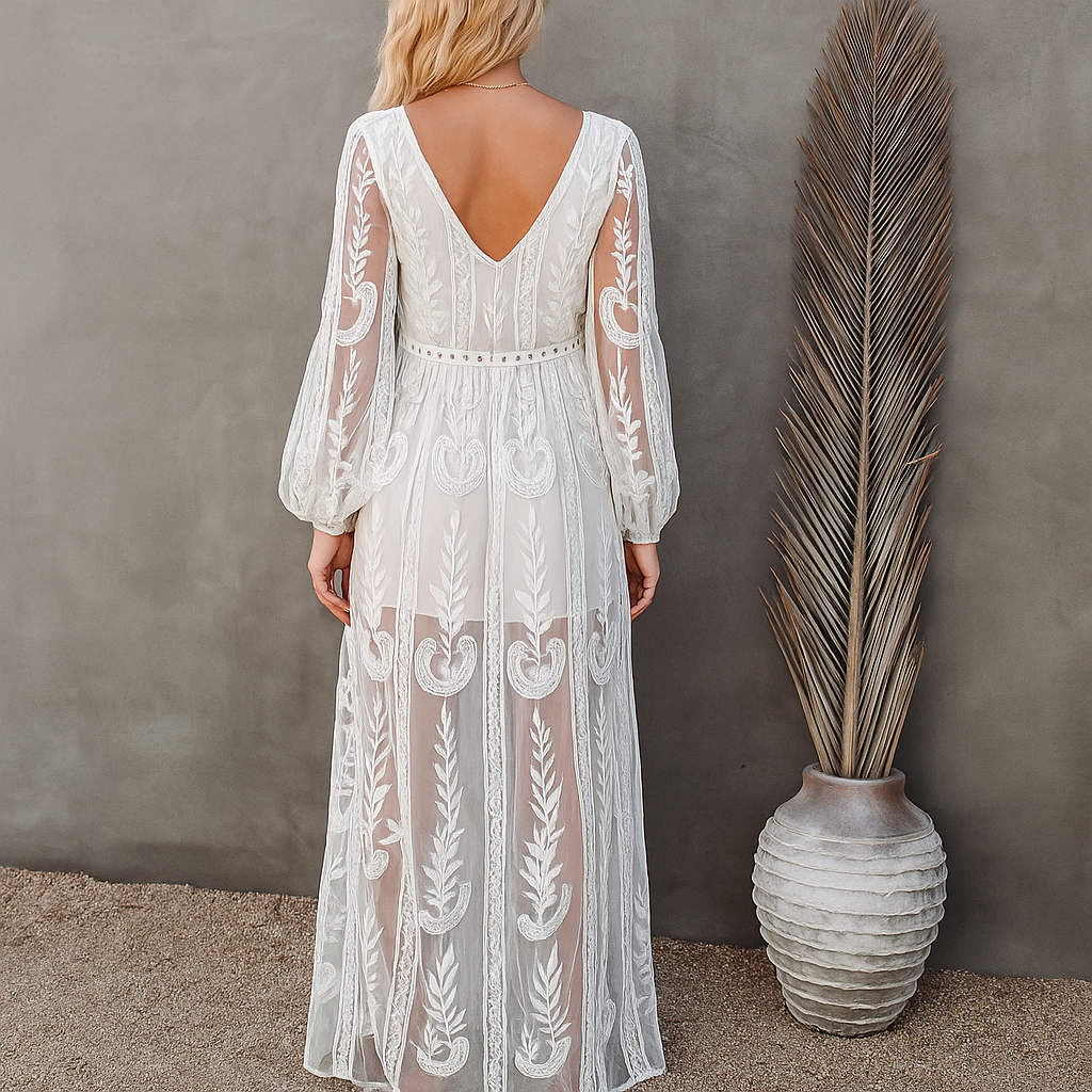 Bethy | Romantische Maxi Jurk met Boho Kant