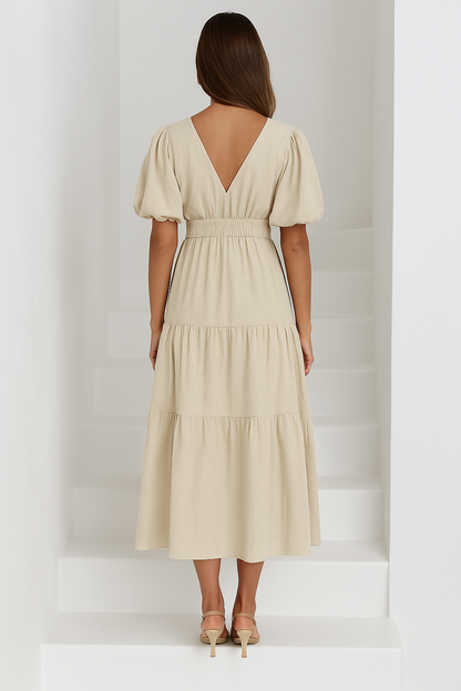 Abiah | Elegant Puff-Sleeve Midi Dress