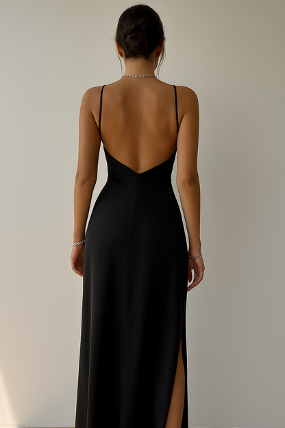 Maxime | Zwarte Maxi-jurk met Elegante Split