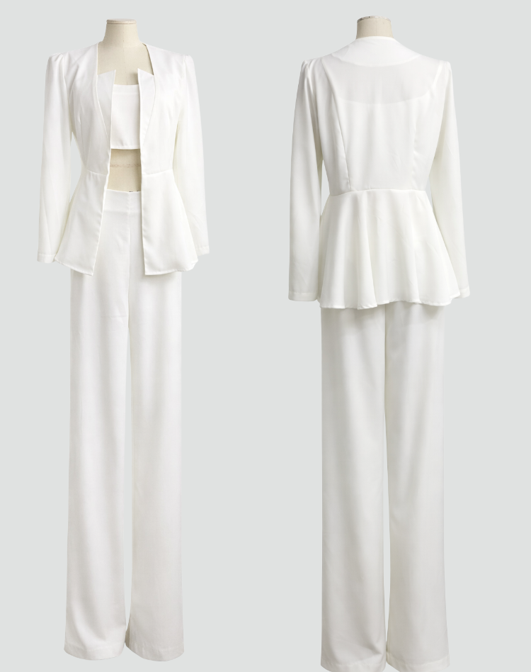 Chique Dames Blazer Set met Pantalon en Crop Top
