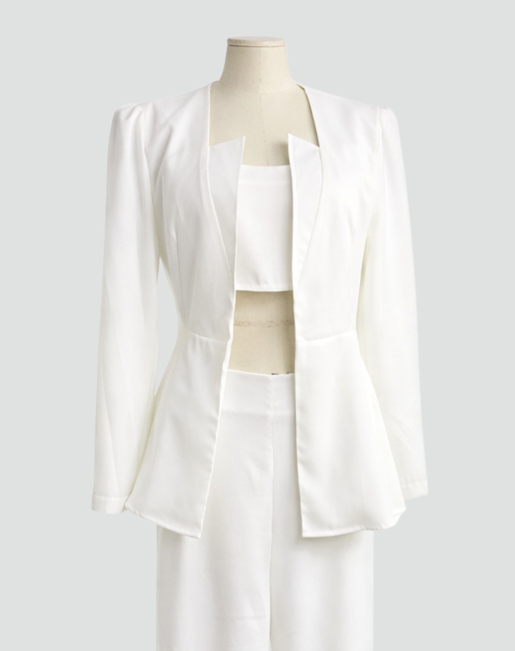 Chique Dames Blazer Set met Pantalon en Crop Top