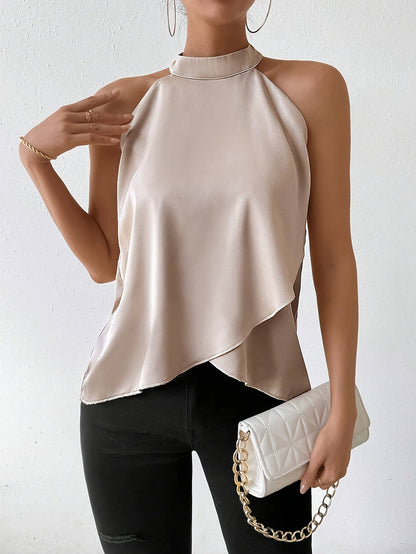Anjelina | Elegante Satijnen Top met Hoge Hals