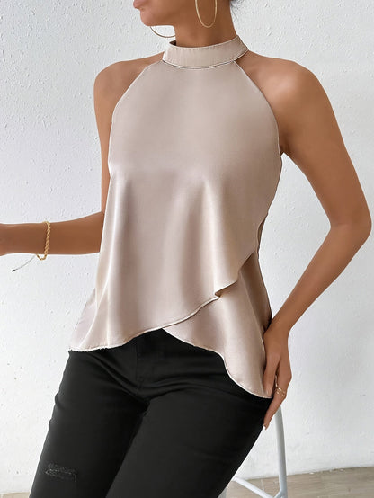 Anjelina | Elegante Satijnen Top met Hoge Hals