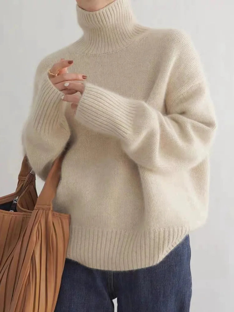 Pull col roulé doux et élégant pour femmes à manches longues