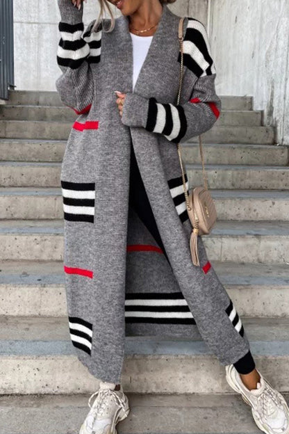 Lichte comfortabele dames sweater jas met lange pasvorm en strepen