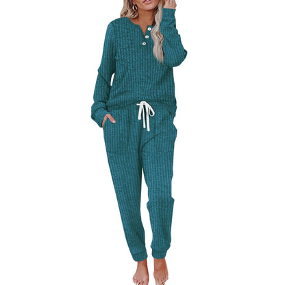 Warm Women's Loungewear Set With Ribbed Texture And Joggers