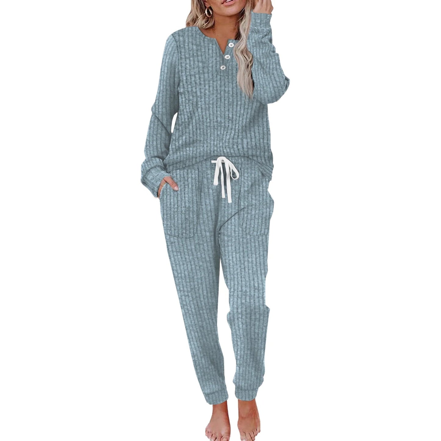 Warm Women's Loungewear Set With Ribbed Texture And Joggers