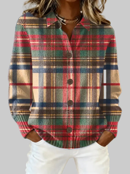 Warme Flanellen Dames Blouse met Ruitpatroon en Manchetten