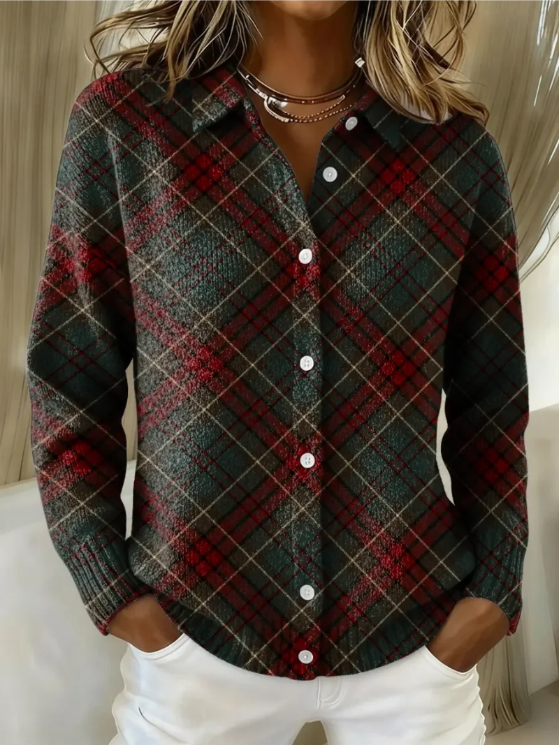 Warme Flanellen Dames Blouse met Ruitpatroon en Manchetten