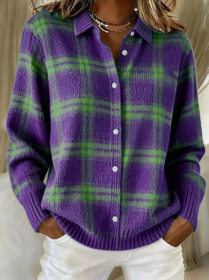 Warme Flanellen Dames Blouse met Ruitpatroon en Manchetten