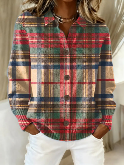 Warme Flanellen Dames Blouse met Ruitpatroon en Manchetten