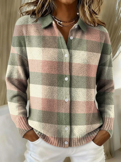 Warme Flanellen Dames Blouse met Ruitpatroon en Manchetten