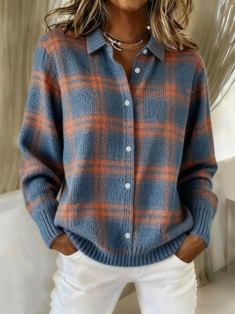 Warme Flanellen Dames Blouse met Ruitpatroon en Manchetten