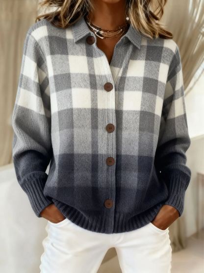 Warme Flanellen Dames Blouse met Ruitpatroon en Manchetten