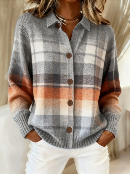 Warme Flanellen Dames Blouse met Ruitpatroon en Manchetten