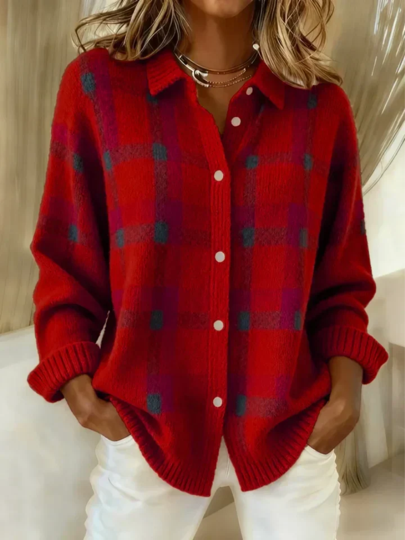 Warme Flanellen Dames Blouse met Ruitpatroon en Manchetten