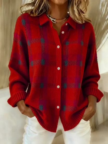 Warme Flanellen Dames Blouse met Ruitpatroon en Manchetten