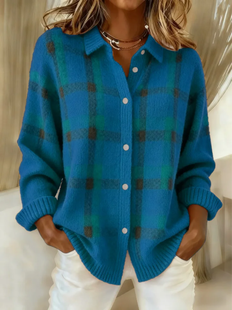 Warme Flanellen Dames Blouse met Ruitpatroon en Manchetten