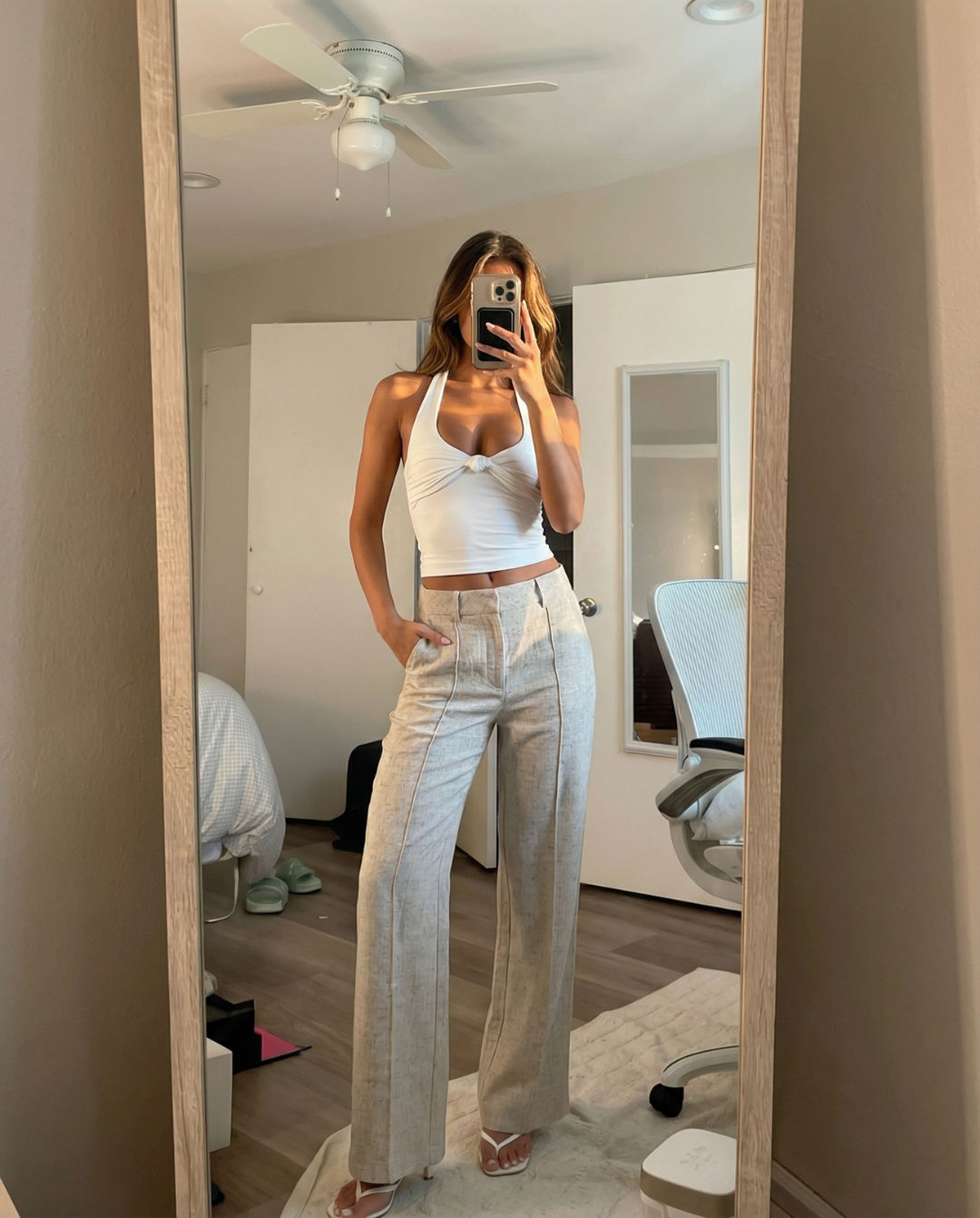 Hoge Taille Dames Pantalon met Wijde Pijp en Persnaad