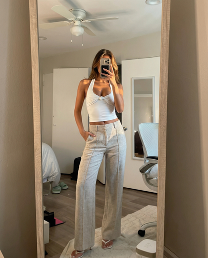 Hoge Taille Dames Pantalon met Wijde Pijp en Persnaad