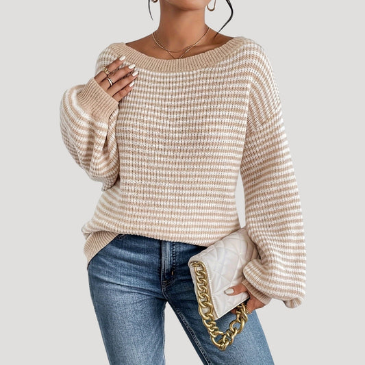 Oversized Dames Trui met Strepen en Lange Mouwen