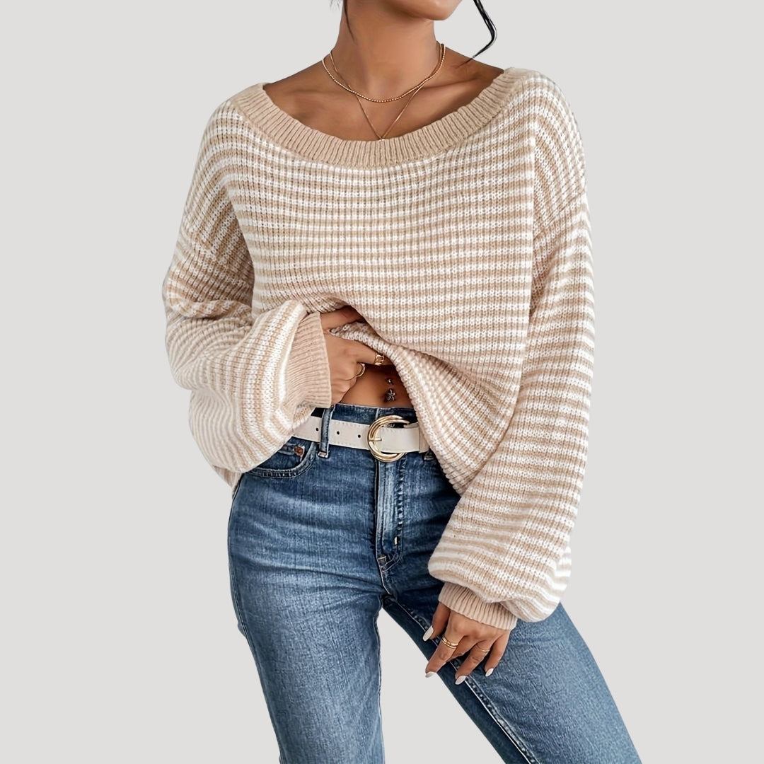 Oversized Dames Trui met Strepen en Lange Mouwen