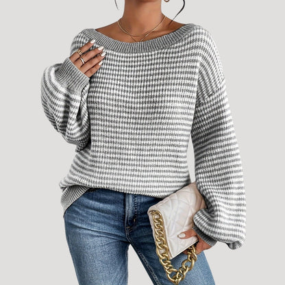 Oversized Dames Trui met Strepen en Lange Mouwen