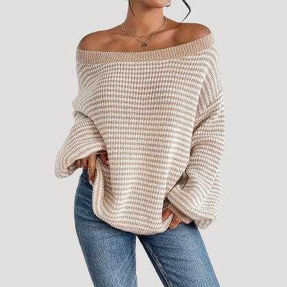 Oversized Dames Trui met Strepen en Lange Mouwen