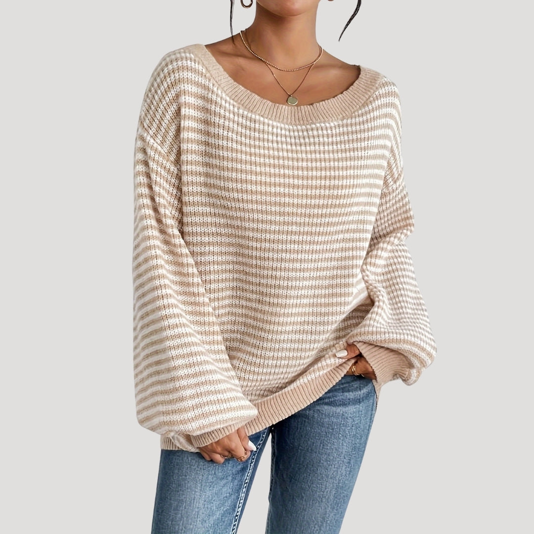 Oversized Dames Trui met Strepen en Lange Mouwen