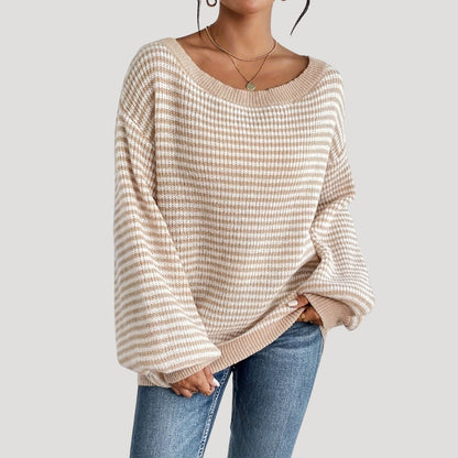Oversized Dames Trui met Strepen en Lange Mouwen