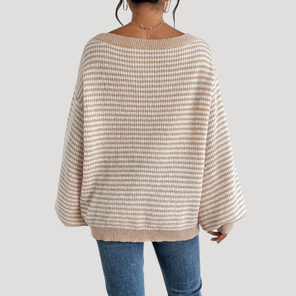 Oversized Dames Trui met Strepen en Lange Mouwen