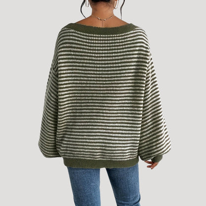 Oversized Dames Trui met Strepen en Lange Mouwen