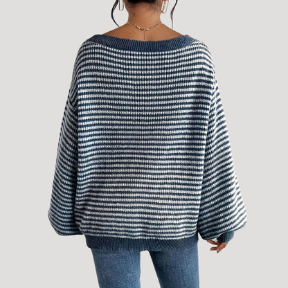 Oversized Dames Trui met Strepen en Lange Mouwen