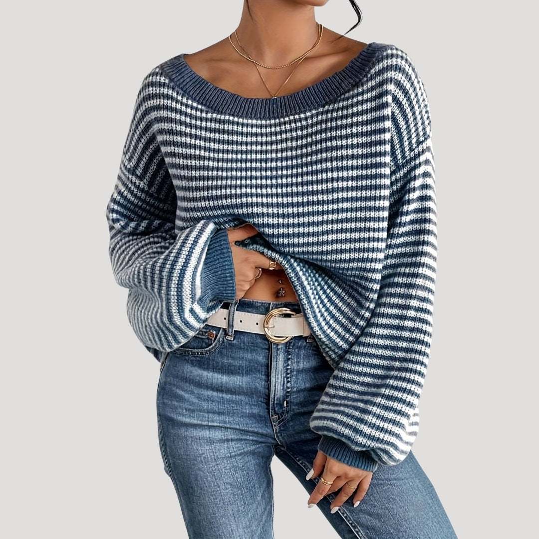 Oversized Dames Trui met Strepen en Lange Mouwen