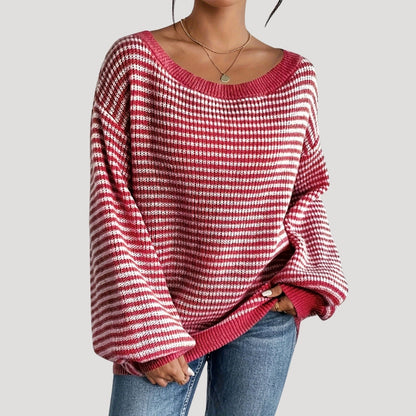 Oversized Dames Trui met Strepen en Lange Mouwen