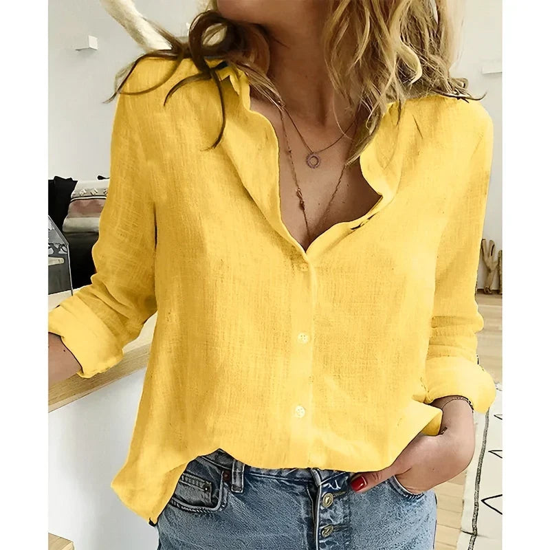 Dames Blouse – Losvallend met Kraag en Knoopsluiting Grijs / S - AIDA LENA