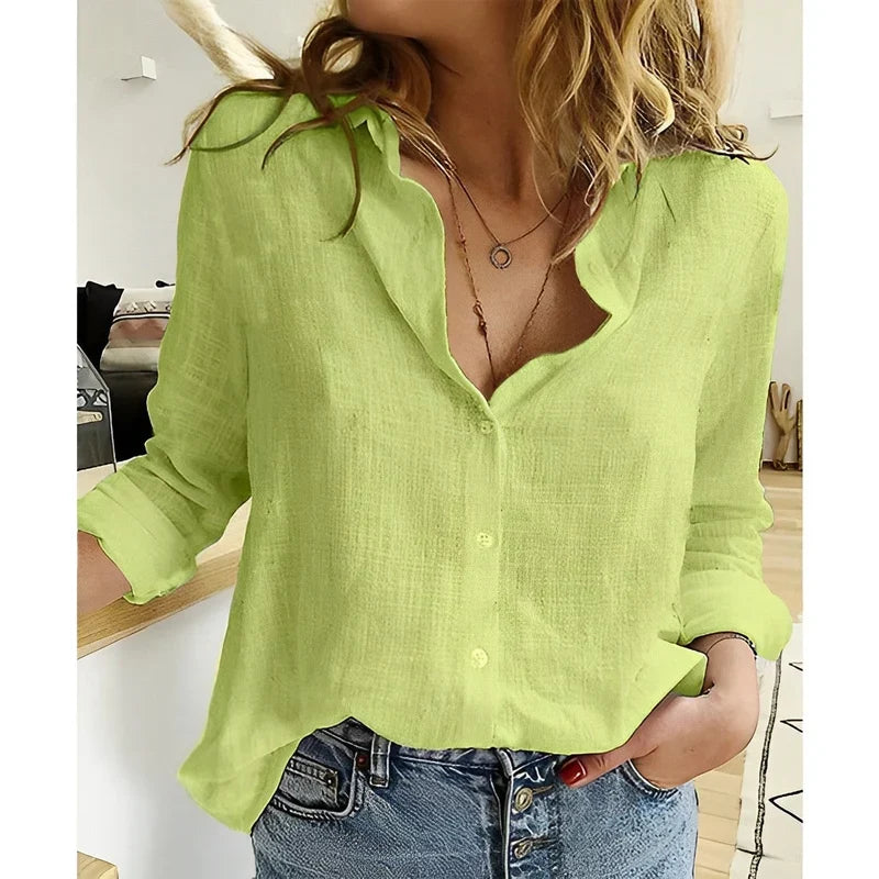 Dames Blouse – Losvallend met Kraag en Knoopsluiting Grijs / S - AIDA LENA