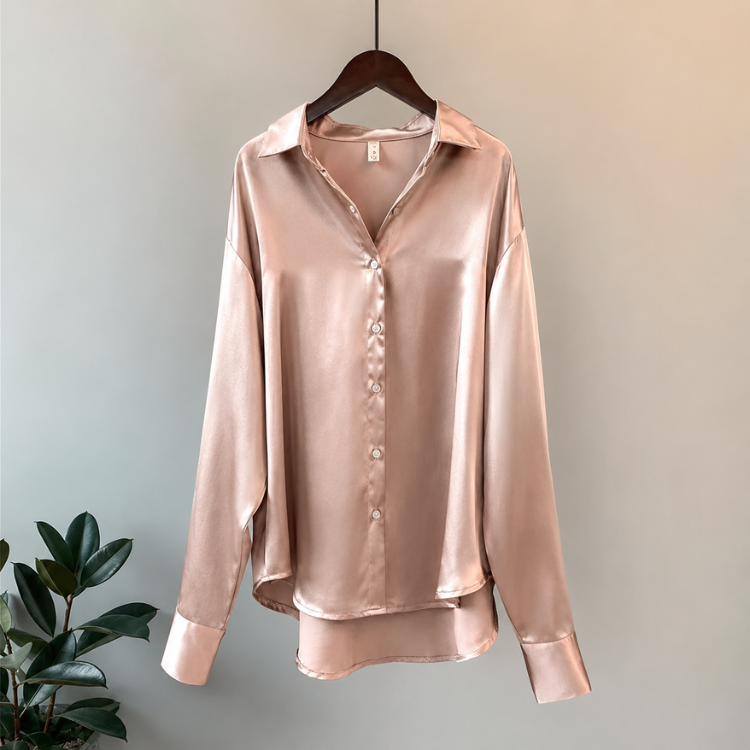 Ellen | Satijnen Oversized Blouse met Knoopsluiting
