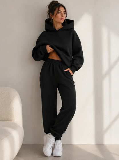 Dames Oversized Joggingpak – Hoodie met Bijpassende Joggingbroek Zwart / S - AIDA LENA