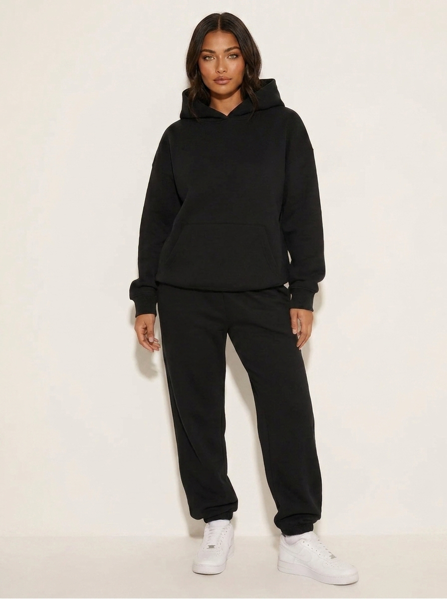 Dames Oversized Joggingpak – Hoodie met Bijpassende Joggingbroek Zwart / S - AIDA LENA