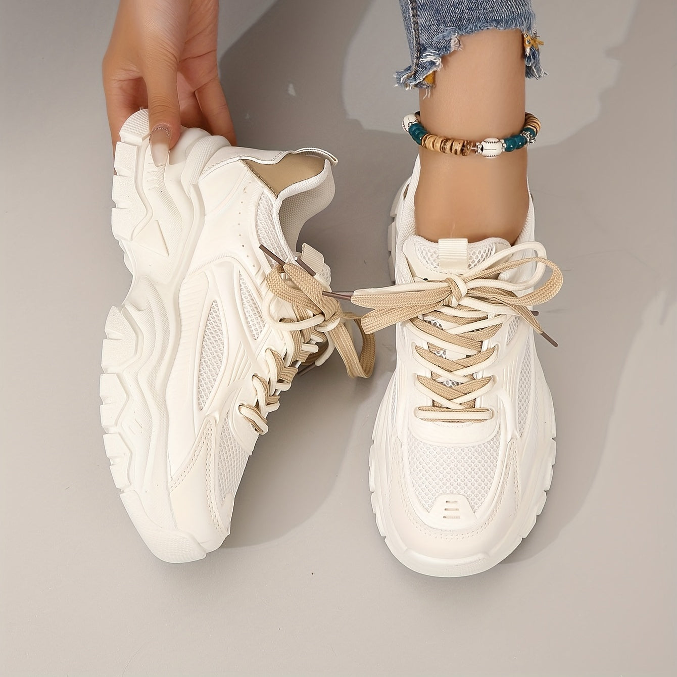 Comfortabele Dames Sneakers met Ademend Mesh en Dikke Zool