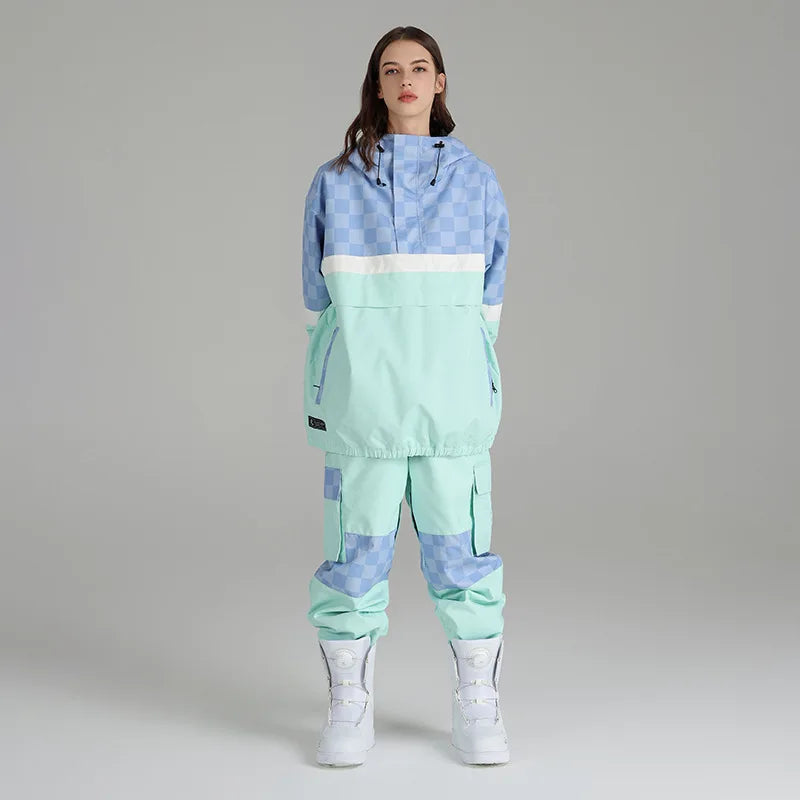 Blauw Sportief Waterdicht Dames Skipak Met Capuchon