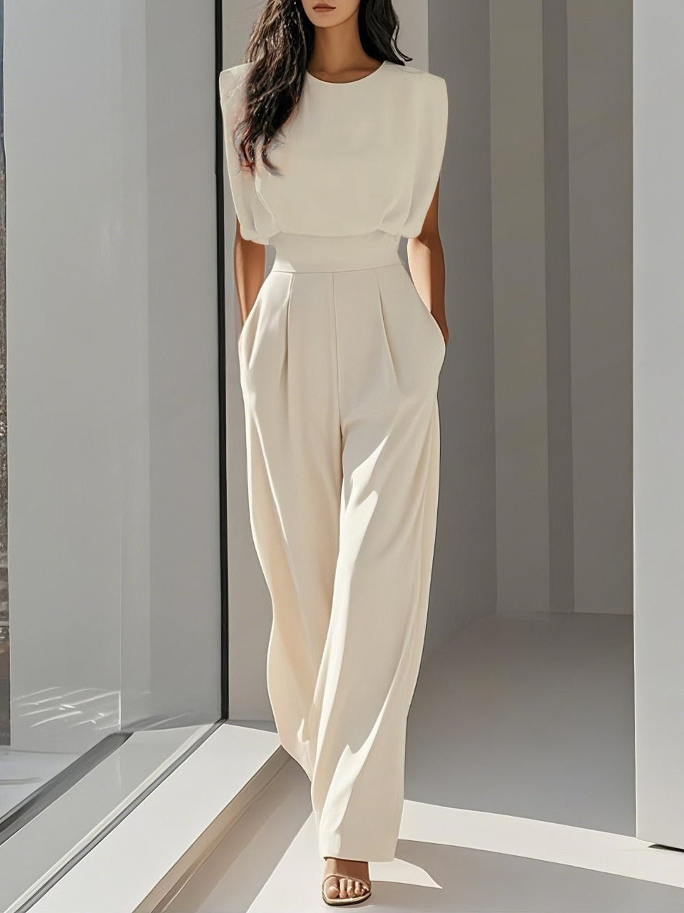 Elegante Mouwloze Jumpsuit Met Wijde Pijpen