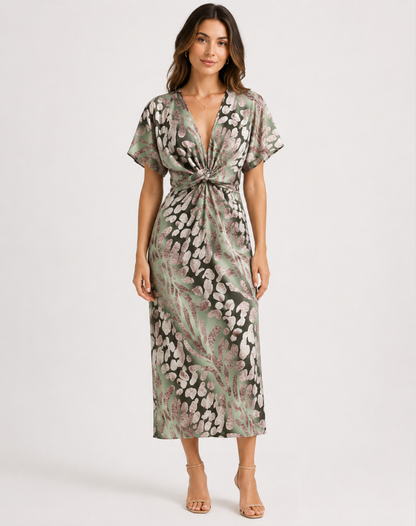 Ravena | Elegant Twist-Front Midi Dress