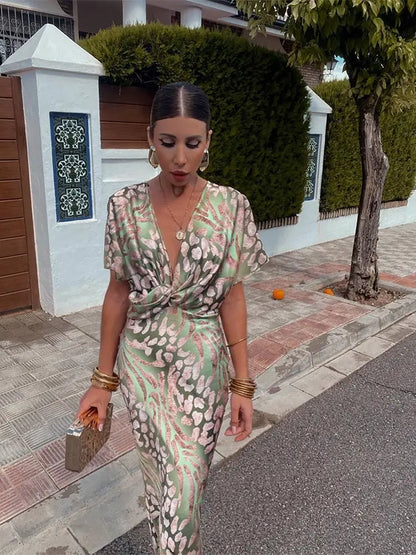 Midi Dress With Wrap Detail And Short Sleeves