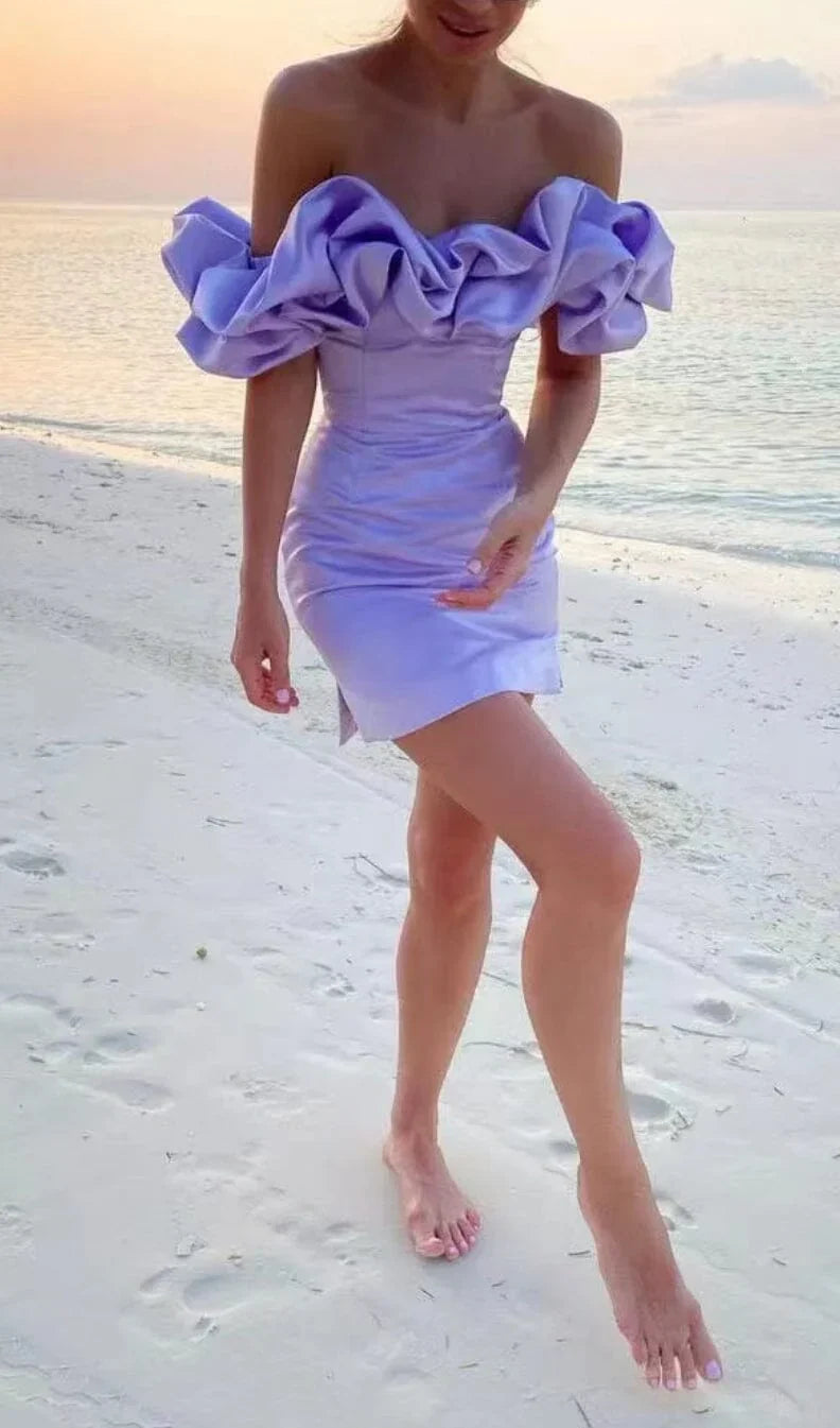 Luxury Off Shoulder Mini Cocktail Dress For Women With Satin Ruffles