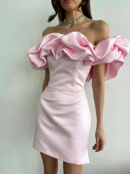 Luxury Off Shoulder Mini Cocktail Dress For Women With Satin Ruffles