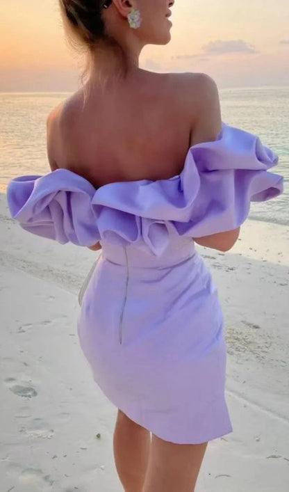 Luxury Off Shoulder Mini Cocktail Dress For Women With Satin Ruffles